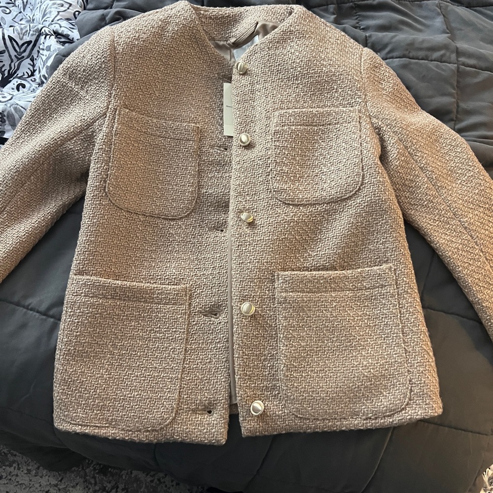 Women's Beige Textured Jacket, XS, tweed, A&F